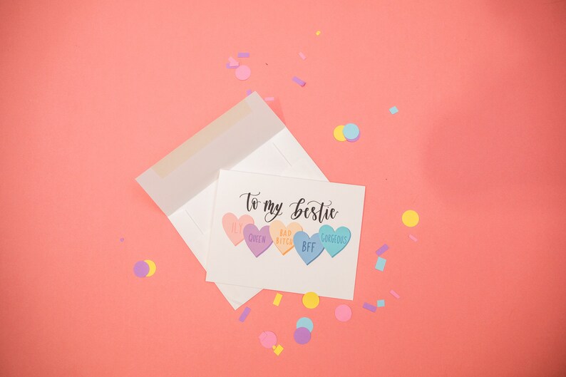 Galentines Day Card for Best Friend with Candy Heart Affirmations. Greeting Card for Friend, Sister, Bestie, BFF. Valentines Day Card. image 3