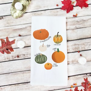 Pumpkin Tea Towel | Fall Tea Towel | Pumpkin Types Art | Pumpkin Kitchen Towel | Fall Kitchen Decor | Cotton Tea Towel