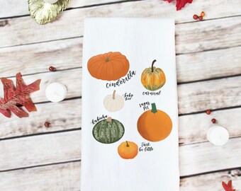 Pumpkin Types Art Tea Towel | Fall Kitchen Decor, 100% Cotton