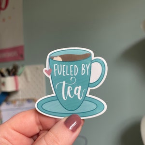 Fueled By Tea Sticker for Tea Lover. Water Bottle or Laptop Sticker. Funny Tea Sticker. zdjęcie 2