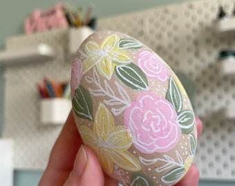 Pastel Floral Wooden Easter Egg | Easter Home Decor | Pink, Yellow, Green Easter Egg | Spring Decoration | Hand Painted Wood Egg for Spring