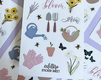 Garden Sticker Sheet | Gardening Scrapbook Sticker Sheet | Planner Sticker Sheet | Mini Floral and Garden Stickers