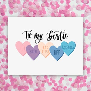 Galentines Day Card for Best Friend with Candy Heart Affirmations. Greeting Card for Friend, Sister, Bestie, BFF. Valentines Day Card. image 1