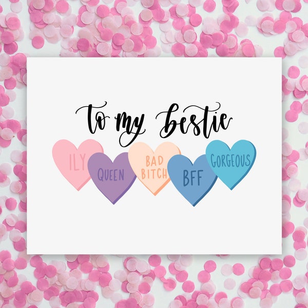 Galentine’s Day Card for Best Friend with Candy Heart Affirmations. Greeting Card for Friend, Sister, Bestie, BFF. Valentine’s Day Card.