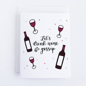 Friendship Card for Best Friend | Let&#39;s Drink Wine and Gossip | Greeting Card for Friend, Sister, Bestie, BFF | Galentine&#39;s Day Card