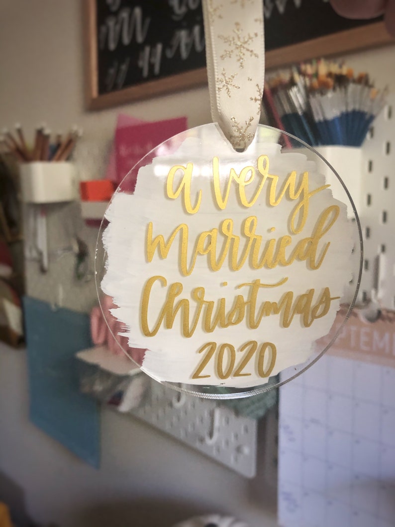 Just Married Ornament Acrylic Ornament Newlywed Christmas Etsy