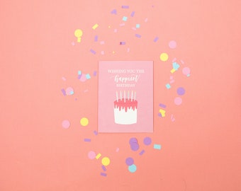 Pink Birthday Card, Cake and Candles, Happy Birthday