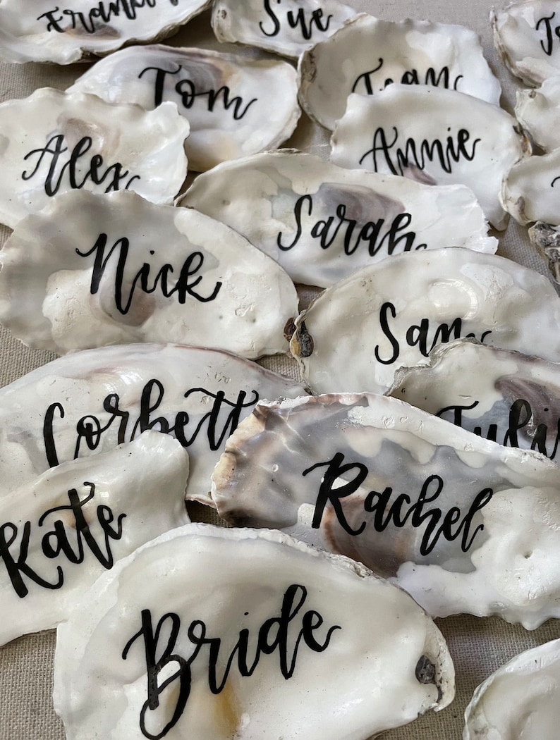 Oyster Shell Place Cards Wedding Place Cards Beach Wedding Gold Oyster Shell Name Cards Personalized Shells for Wedding Favor image 6