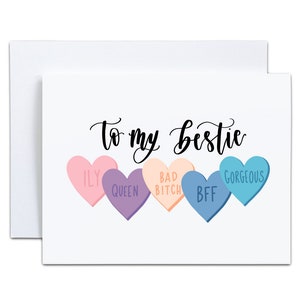 Galentines Day Card for Best Friend with Candy Heart Affirmations. Greeting Card for Friend, Sister, Bestie, BFF. Valentines Day Card. image 4