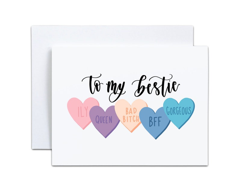 Galentines Day Card for Best Friend with Candy Heart Affirmations. Greeting Card for Friend, Sister, Bestie, BFF. Valentines Day Card. image 4