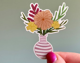 Flower Bouquet Sticker | Pink Vase Flower Sticker | Grandmillenial Sticker | Floral Bouquet Sticker