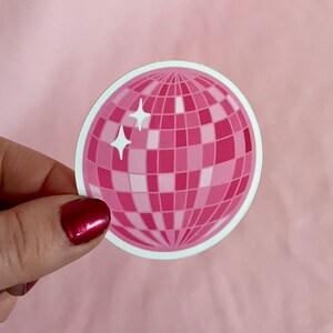 Pink Disco Ball Sticker Cute, Girly, Fun Sticker Pink Sticker for Water Bottle, Laptop Cute Pink Sticker image 2