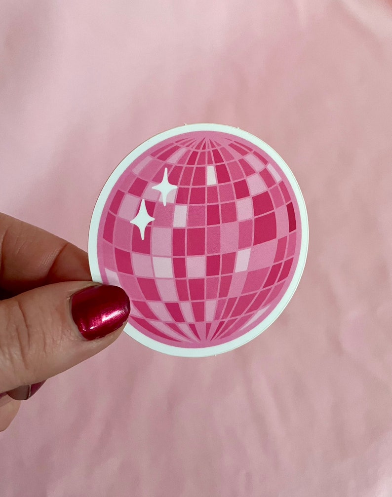 Pink Disco Ball Sticker Cute, Girly, Fun Sticker Pink Sticker for Water Bottle, Laptop Cute Pink Sticker image 2