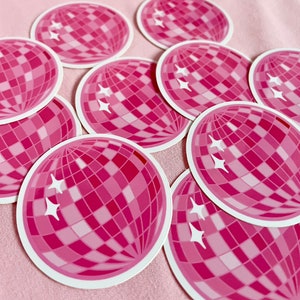 Pink Disco Ball Sticker Cute, Girly, Fun Sticker Pink Sticker for Water Bottle, Laptop Cute Pink Sticker image 1