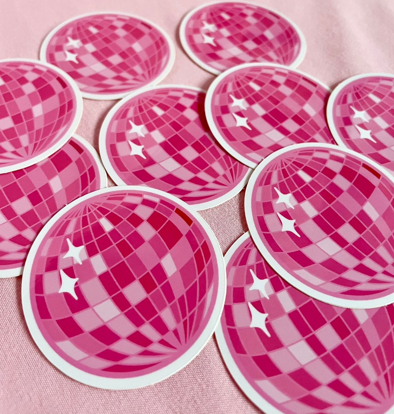 Pink Disco Ball Sticker Cute, Girly, Fun Sticker Pink Sticker for Water Bottle, Laptop Cute Pink Sticker image 1