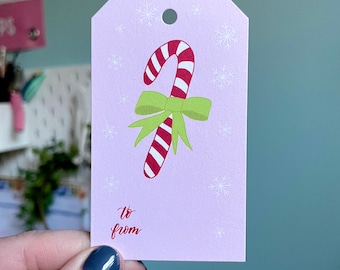 Pink Christmas Gift Tags | Candy Cane Gift Tags | Pink & Green Christmas Gift Tag | Set of 8 Festive Holiday Gift Tags