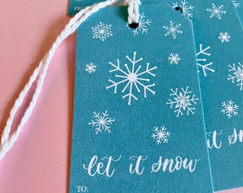 Let it Snow Blue Holiday Gift Tags | Snowflake Gift Tags | Christmas Gift Tag Set of 8 | Blue and White Christmas Gift Tags