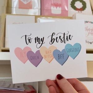 Galentines Day Card for Best Friend with Candy Heart Affirmations. Greeting Card for Friend, Sister, Bestie, BFF. Valentines Day Card. image 5