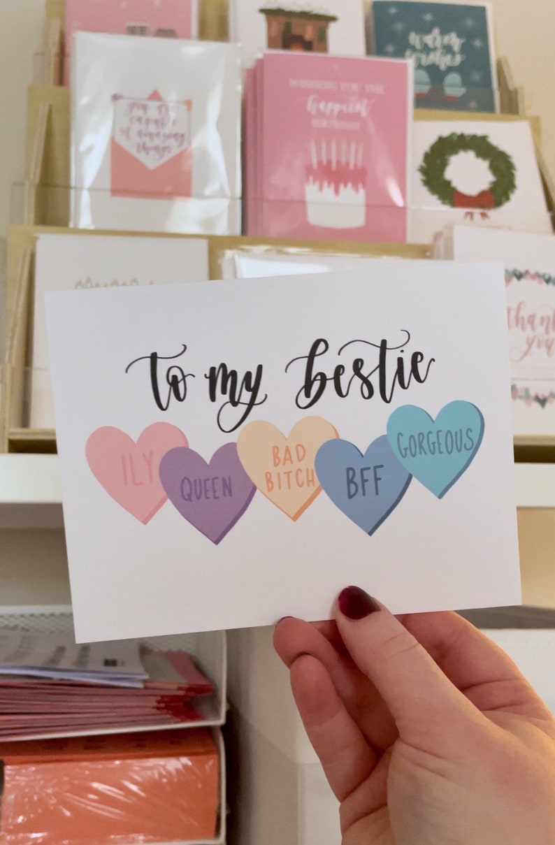 Galentines Day Card for Best Friend with Candy Heart Affirmations. Greeting Card for Friend, Sister, Bestie, BFF. Valentines Day Card. image 5
