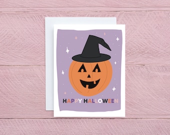 Halloween Card, Happy Halloween Card, Cute Halloween Card, Witchy Pumpkin, Jack-O-Lantern, Pumpkin Card, Purple Pumpkin, Pastel Halloween