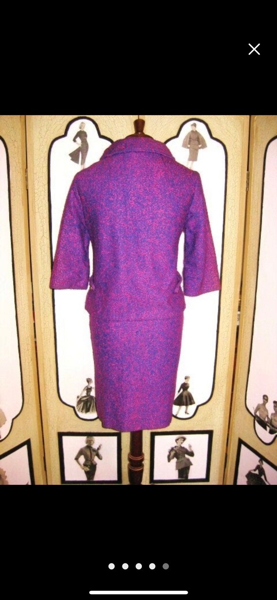 Vintage 60s Wool Boucle Suit, Fuchsia & Turquoise… - image 2