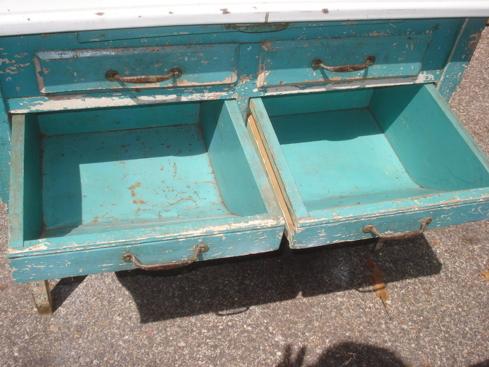 Antique Possum belly bakers table enamel top tin drawers Etsy