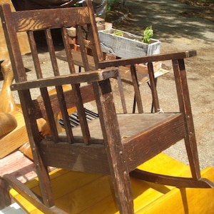 Vintage Mission Arts & Crafts Solid Oak Wood Childs Rocking Chair - Rocker