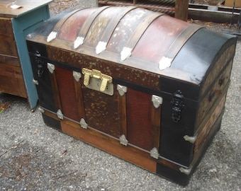 Antique Large Camelback Dome Top Trunk refurbished 40” X 23 1/2” X 27”, w/compartments in lid