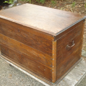 Antique Oak Trunk, 1800s Handmade Recreated Dresser, Coffee Table Storage