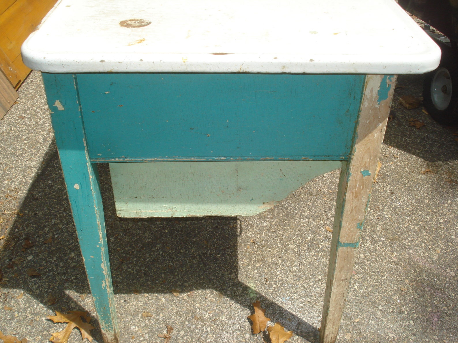 Antique Possum belly bakers table enamel top tin drawers Etsy