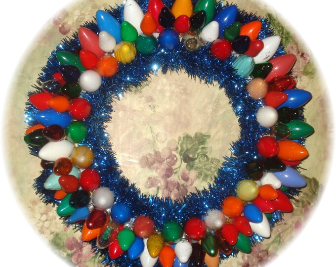VINTAGE CHRISTMAS WREATH, Repurposed C-7 & C-9 Light Bulbs of Old