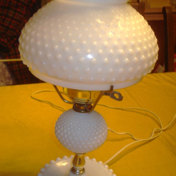 Milk Glass Hobnail Hurricane Lamp Antique, 1 owner, Circa 1940's