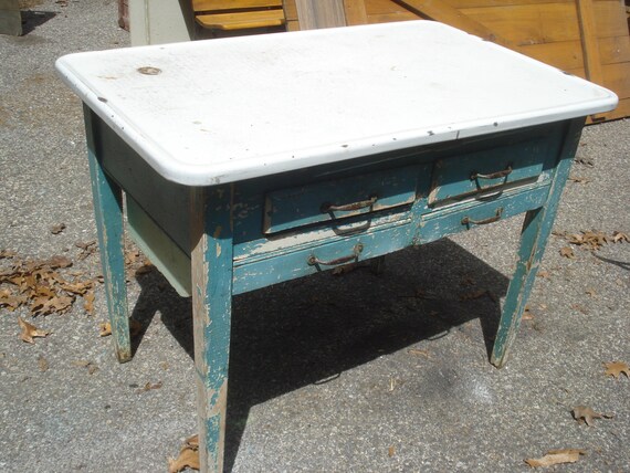 Antique Possum Belly Bakers Table Enamel Top Tin Drawers Antique Possum Belly Bakers Table, Possum Belly Kitchen Island