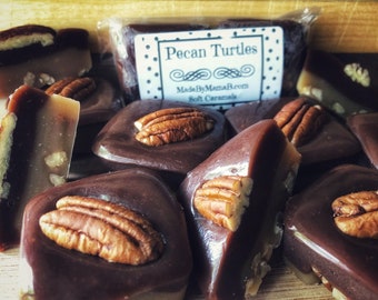 Caramel Pecan Turtles ~ 2 lb Box of 24 extra creamy, old fashioned, homemade caramels nuts