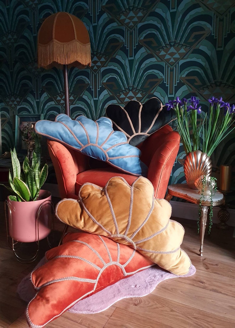 Bottle Green Art Deco Fan Cushion / Decorative Pillow Etsy