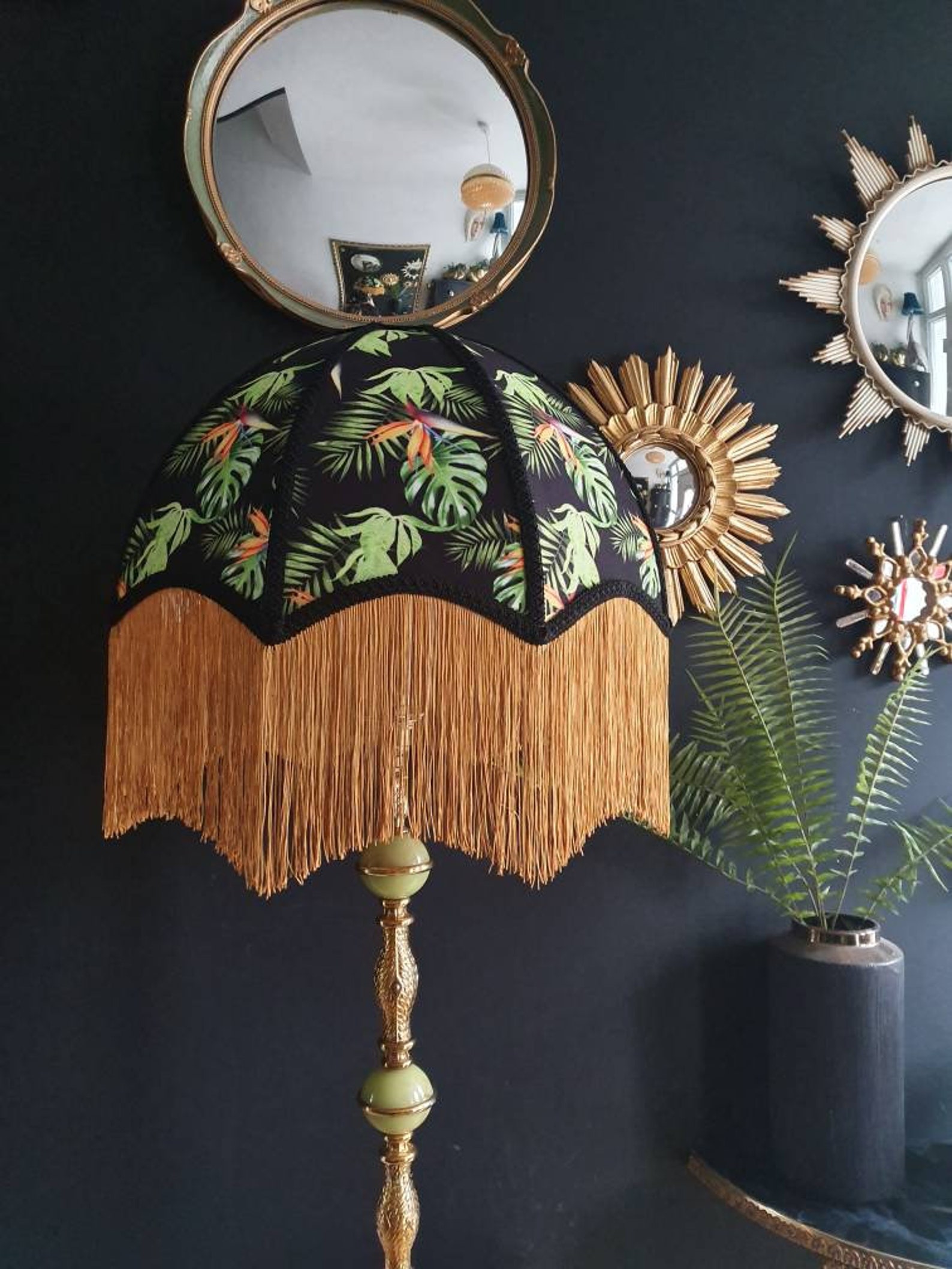 Art Deco Tropical Lampshade With Fringing | Etsy