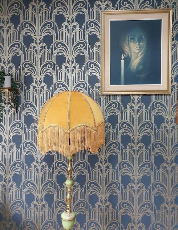 Velvet Old Gold Art Deco Style Lampshade With Fringing Velvet Old Gold Art Deco Style Lampshade With Fringing