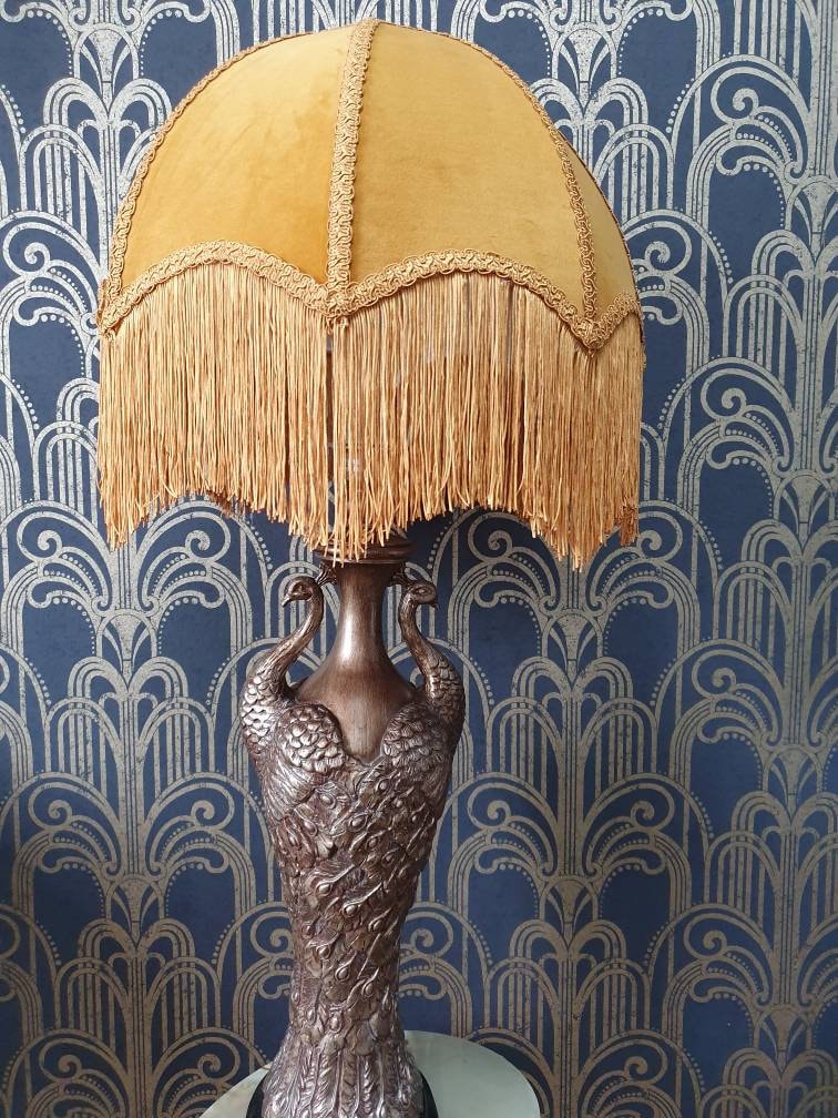 Velvet Old Gold Art Deco Style Lampshade With Fringing Etsy UK