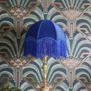 Electric blue velvet art deco style lampshade