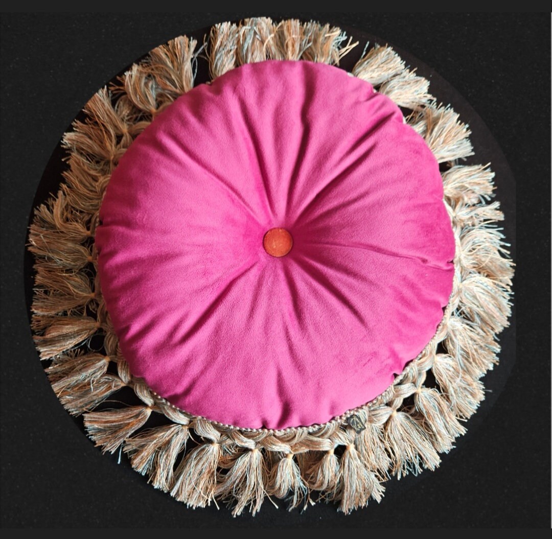 Opulent Velvet Circle Cushion/pillow in Cerise Pink With Peach Etsy
