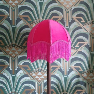 Velvet deco style Victorian lampshade with fringing.