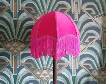 Velvet deco style Victorian lampshade with fringing.