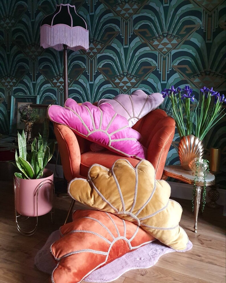 Shy Pink Art Deco Fan Cushion / Decorative Pillow Etsy