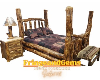 Rustic Charm to Your Bedroom with Character Bed, King, Queen Size, Rustic bed frame, Handcrafted bed, Cabin, Log Bed.