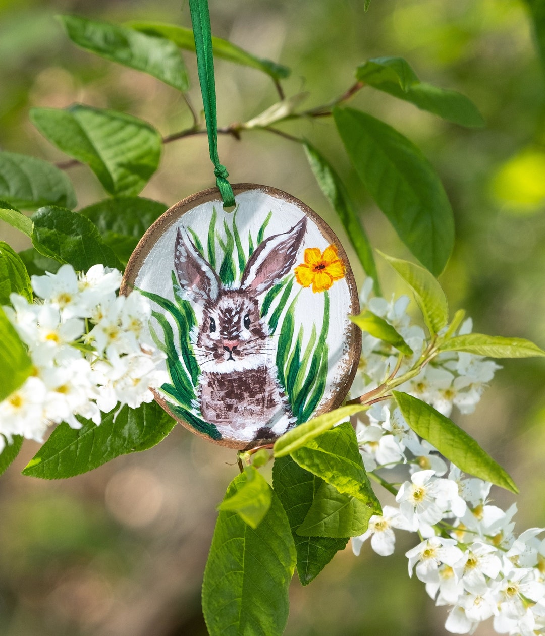 Hand Painted Rabbit Wood Slice. Log Slice Hanging Spring Decoration. - Etsy