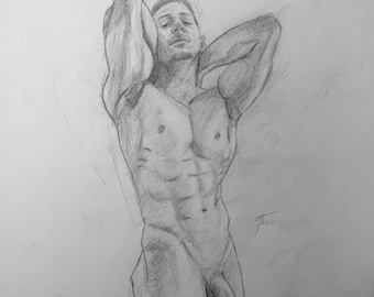 Original Graphite Drawing: Figure drawing. 9x12 “Ozzy”