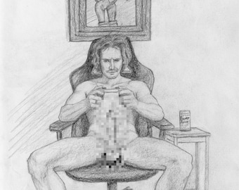 Original Graphite Drawing: Figure drawing. 9x12 Chris and Rouge