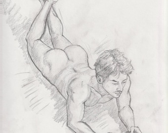 Original Graphite Drawing: Figure drawing. 9x12