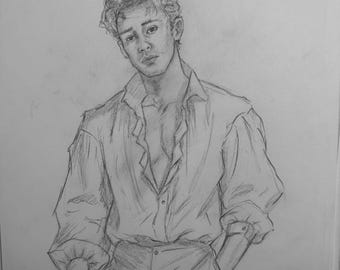 Dibujo original a grafito: Dibujo de figura humana. 9x12