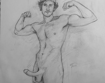 Disegno originale a grafite: figura umana. 9x12 "Chris"